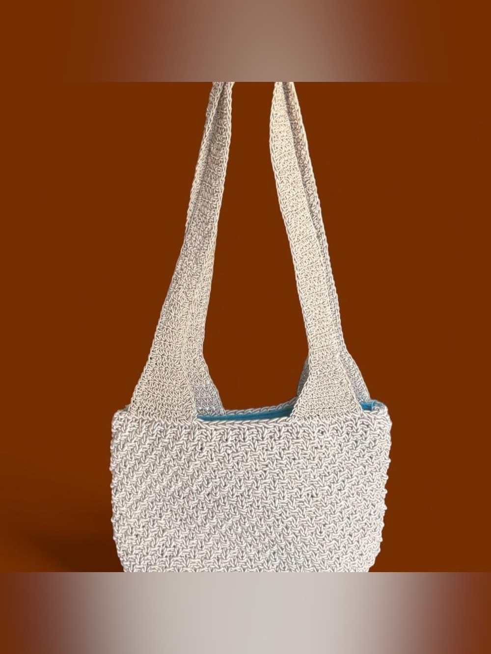 Liz Claiborne Cream Crochet Shoulder Bag with Blue Trim